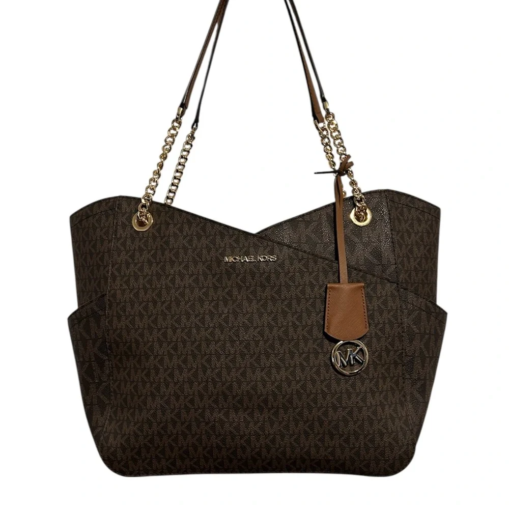 NWOT Michael Kors Brown Signature Jet Set Travel Shoulder Tote